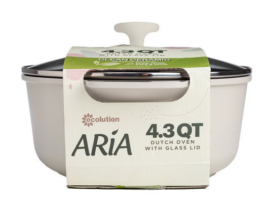 Aria Cast Aluminum Dutch Oven with Glass Lid – Charcoal or Cream - 4.3 Qt or 7 Qt - Ecolution