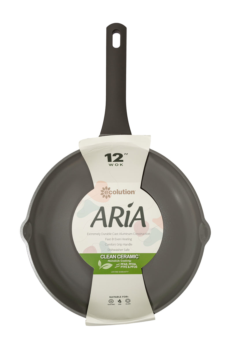 Aria 12" Cast Aluminum Wok with Clean Ceramic™ Nonstick – Charcoal - Ecolution