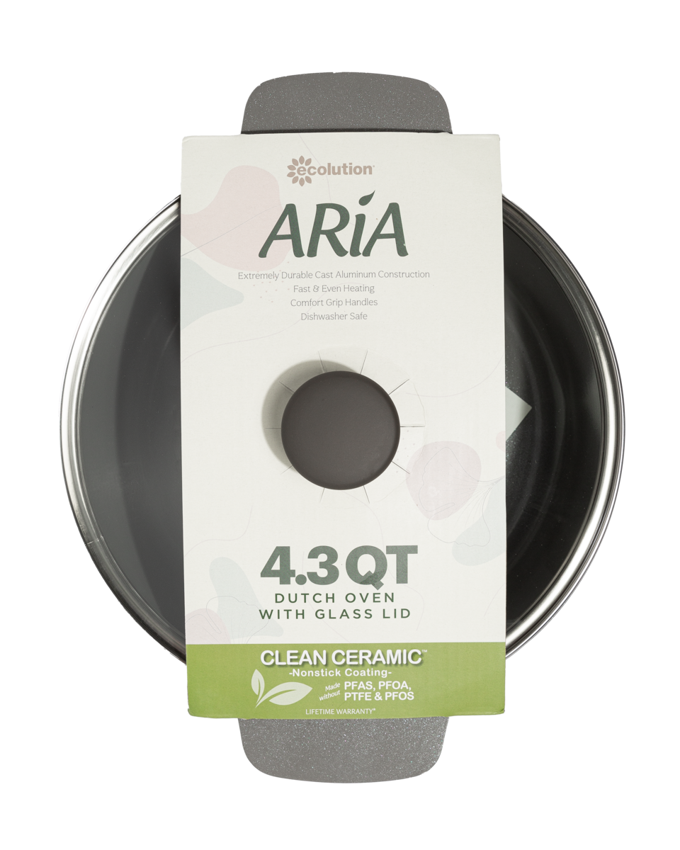 Aria Cast Aluminum Dutch Oven with Glass Lid – Charcoal or Cream - 4.3 Qt or 7 Qt - Ecolution