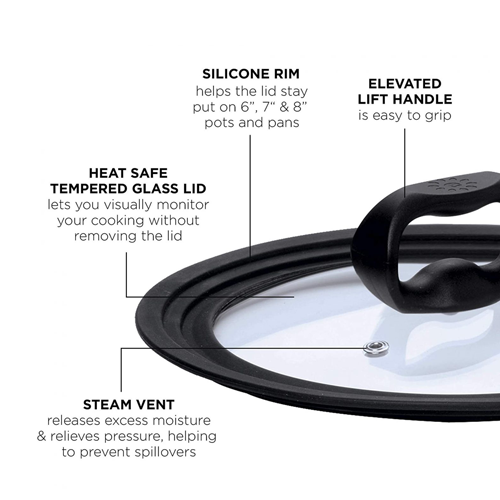 Small Universal Lid, 6″–8″, Vented Tempered Glass, Silicone Rim - Ecolution
