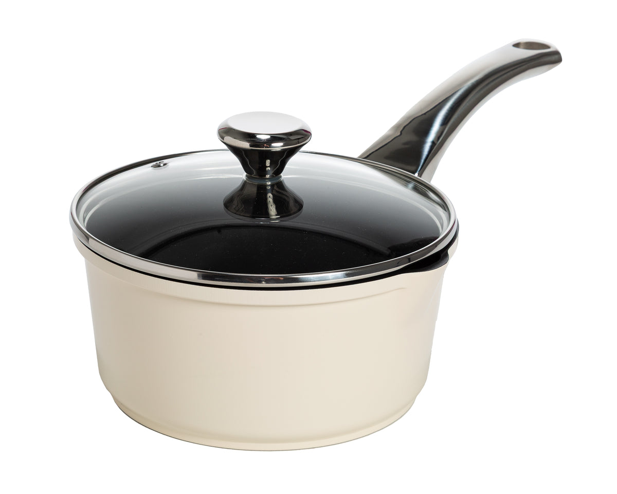 Versa 2Qt Cast Aluminum Saucepan with Clean Ceramic™ Nonstick – Cream - Ecolution